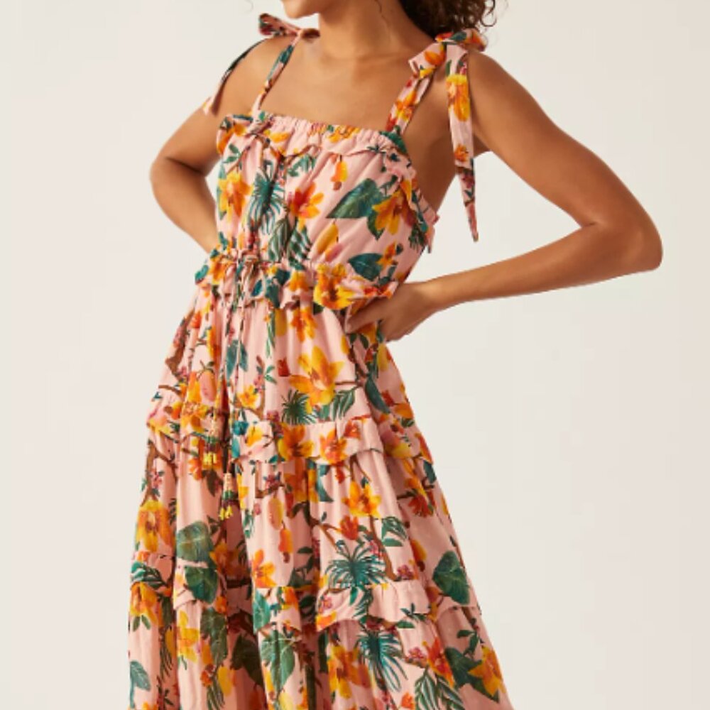 Farm Rio Square-Neck Tiered-Maxi Dress - Picture 1 of 4